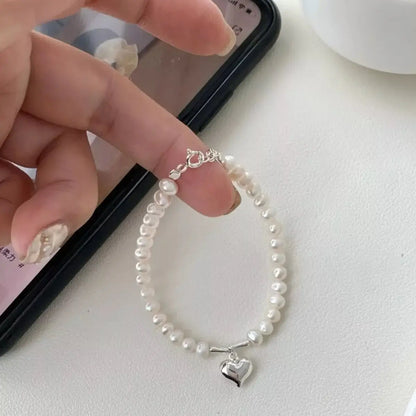 Pearl Heart Charm Bracelet - 925 Sterling Silver with Freshwater Pearl - | VivaMix StorePearl Heart Charm Bracelet - 925 Sterling Silver with Freshwater Pearl - VivaMix Store