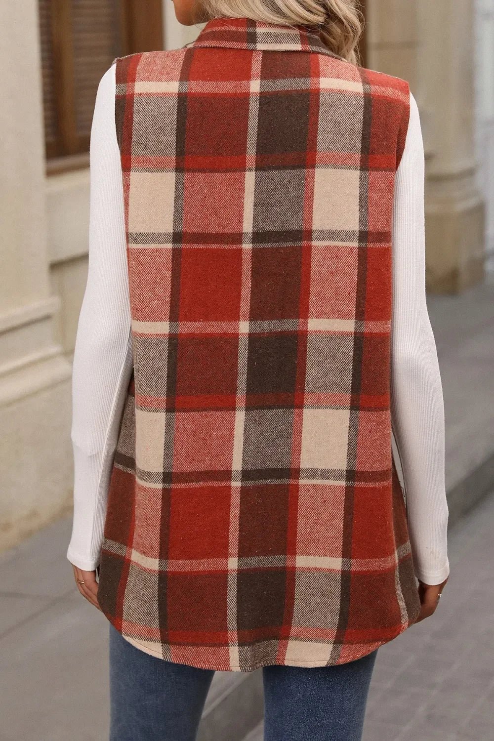 Plaid Button - Up Vest Coat - Sleeveless Oversized Jacket - | VivaMix StorePlaid Button - Up Vest Coat - Sleeveless Oversized Jacket - VivaMix Store