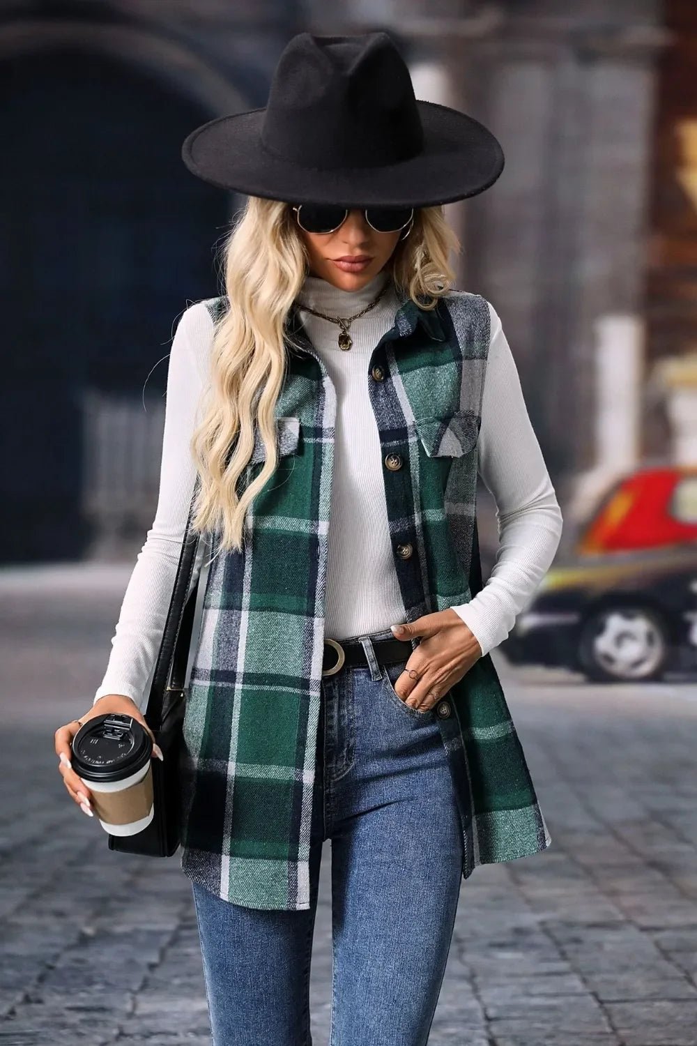 Plaid Button - Up Vest Coat - Sleeveless Oversized Jacket - | VivaMix StorePlaid Button - Up Vest Coat - Sleeveless Oversized Jacket - VivaMix Store