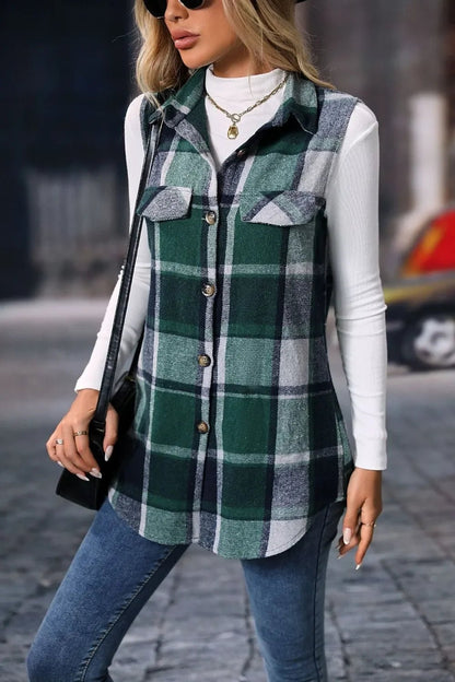 Plaid Button - Up Vest Coat - Sleeveless Oversized Jacket - | VivaMix StorePlaid Button - Up Vest Coat - Sleeveless Oversized Jacket - VivaMix Store