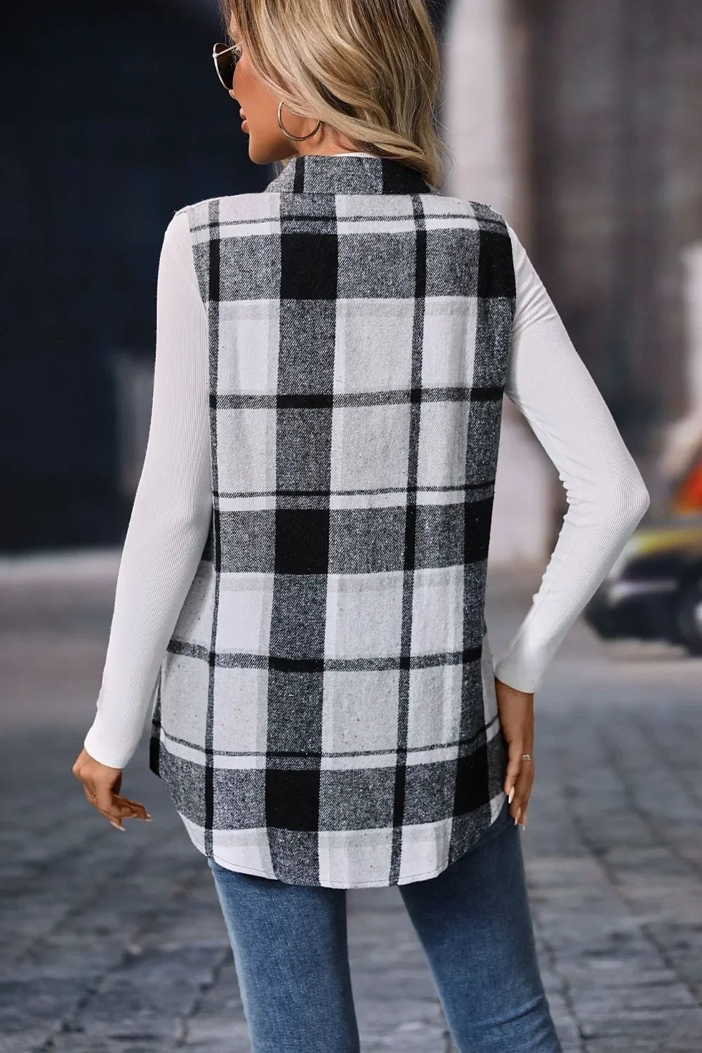 Plaid Button - Up Vest Coat - Sleeveless Oversized Jacket - | VivaMix StorePlaid Button - Up Vest Coat - Sleeveless Oversized Jacket - VivaMix Store