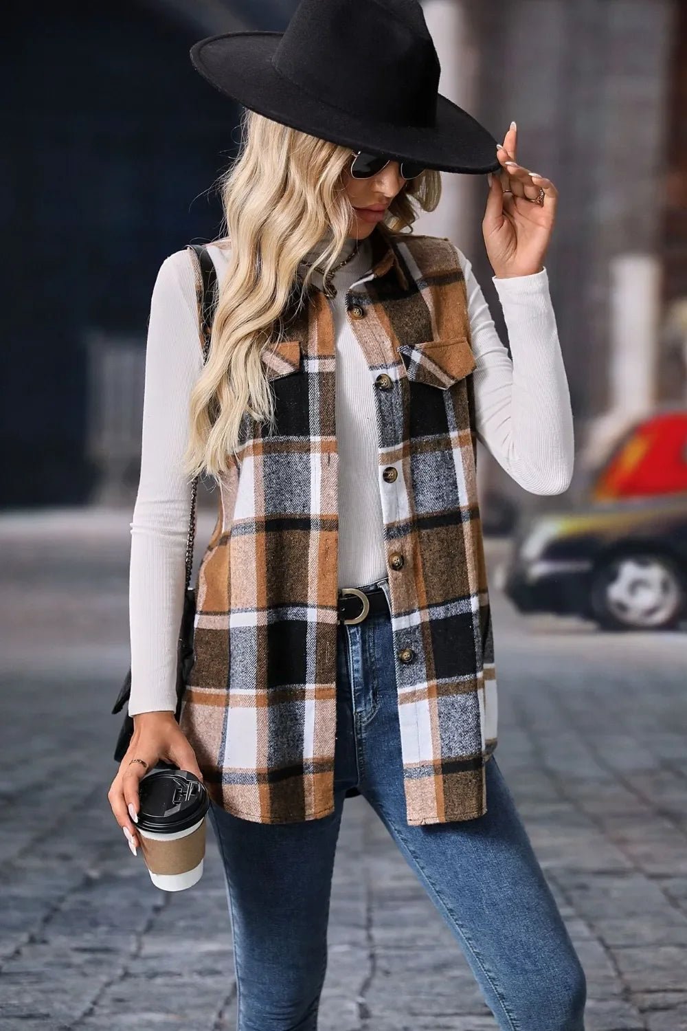 Plaid Button - Up Vest Coat - Sleeveless Oversized Jacket - | VivaMix StorePlaid Button - Up Vest Coat - Sleeveless Oversized Jacket - VivaMix Store