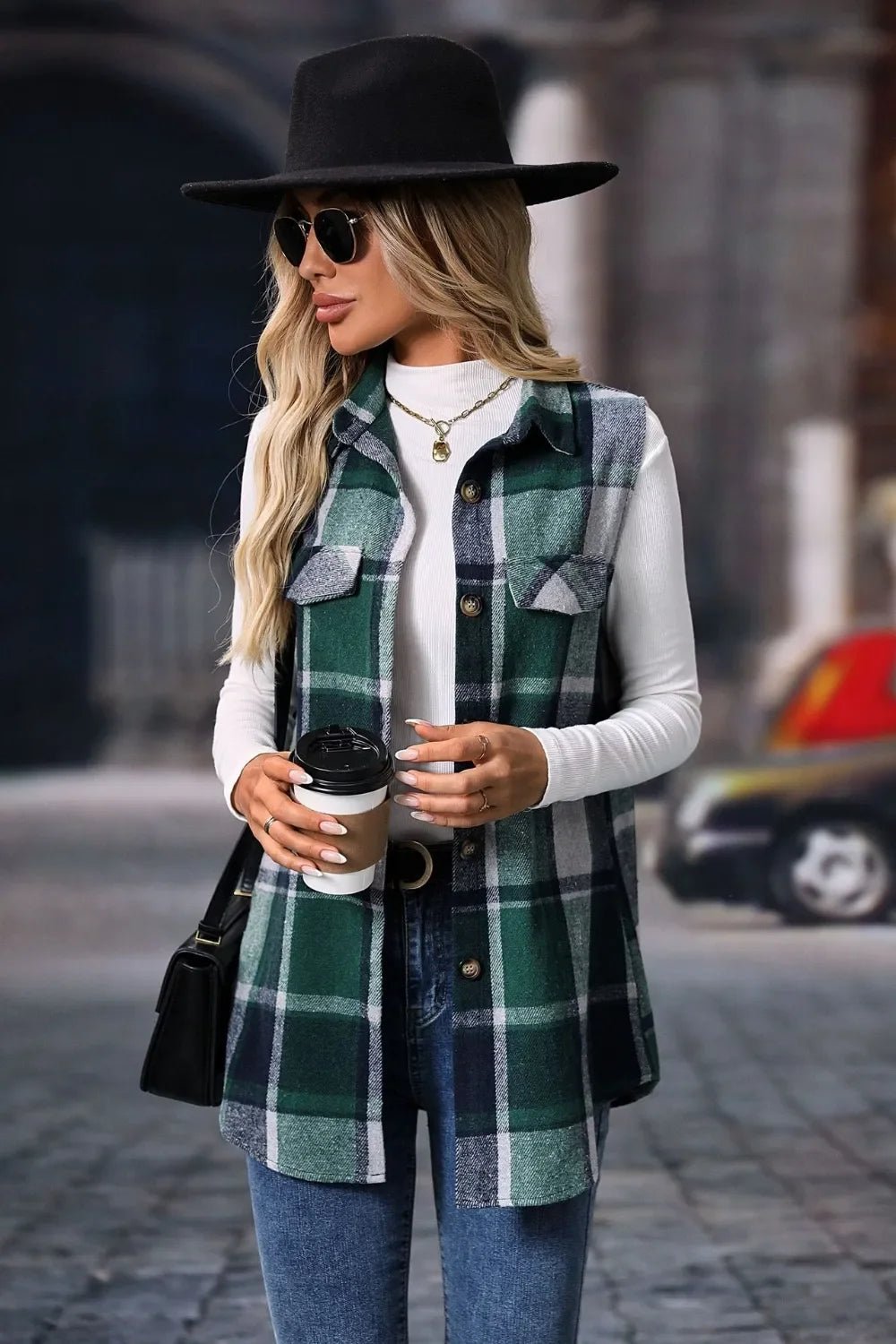Plaid Button - Up Vest Coat - Sleeveless Oversized Jacket - | VivaMix StorePlaid Button - Up Vest Coat - Sleeveless Oversized Jacket - VivaMix Store