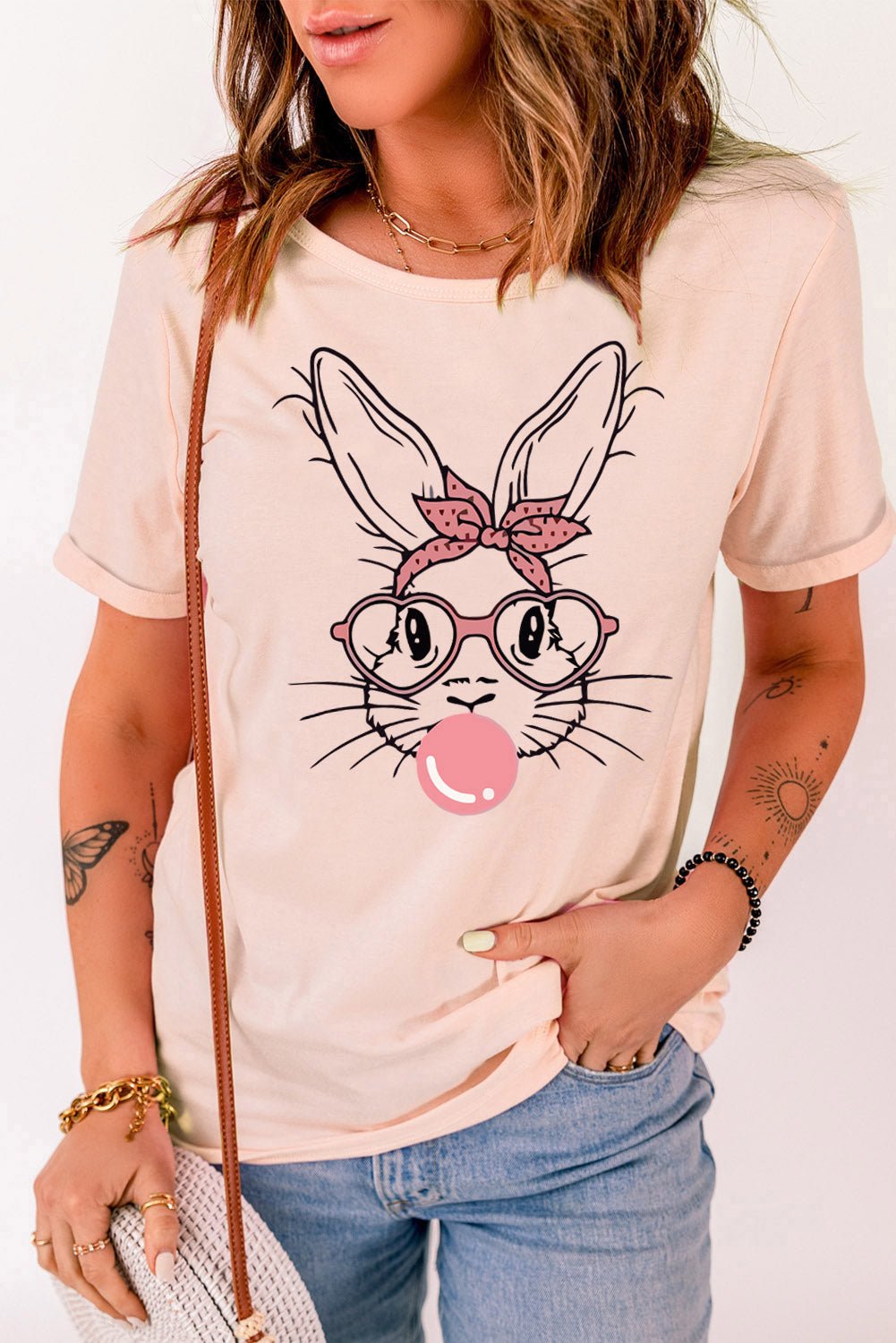 Rabbit Graphic Round Neck Short Sleeve T-Shirt - | VivaMix StoreRabbit Graphic Round Neck Short Sleeve T-Shirt - VivaMix Store