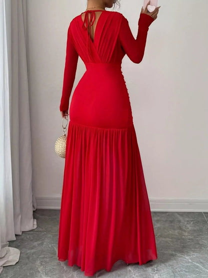 Ruched Surplice Long Sleeve Maxi Dress - Dresses | VivaMix StoreRuched Surplice Long Sleeve Maxi Dress - VivaMix Store