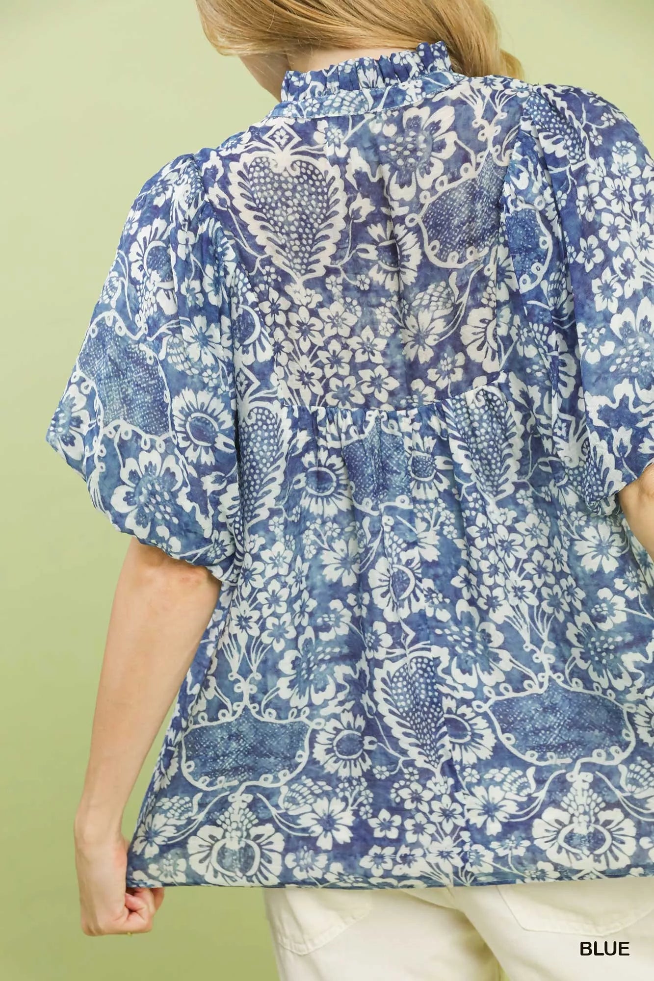 Umgee Abstract Print Ruffled Puff Sleeve Top - | VivaMix StoreUmgee Abstract Print Ruffled Puff Sleeve Top - VivaMix Store