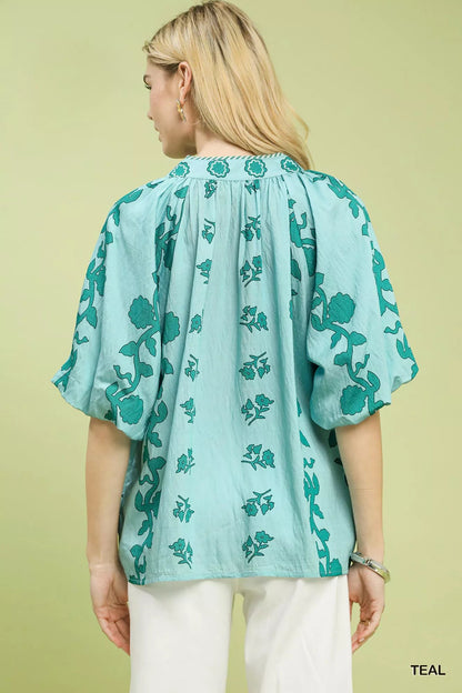 Umgee Collared Floral Print Top - | VivaMix StoreUmgee Collared Floral Print Top - VivaMix Store