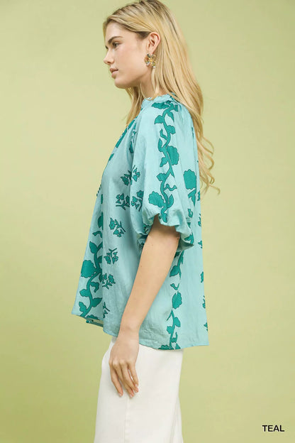 Umgee Collared Floral Print Top - | VivaMix StoreUmgee Collared Floral Print Top - VivaMix Store