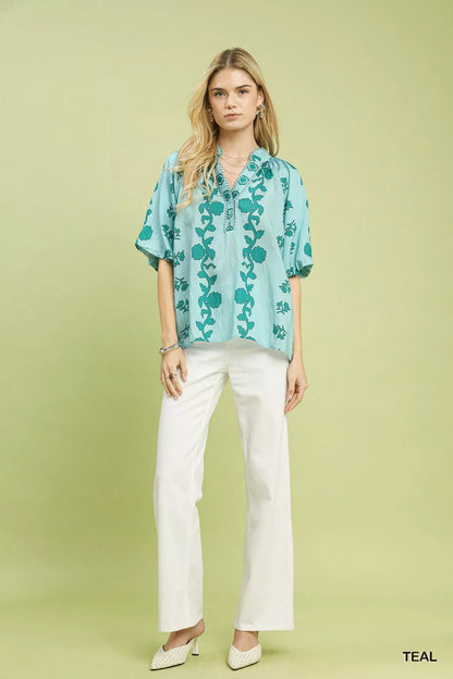 Umgee Collared Floral Print Top - | VivaMix StoreUmgee Collared Floral Print Top - VivaMix Store