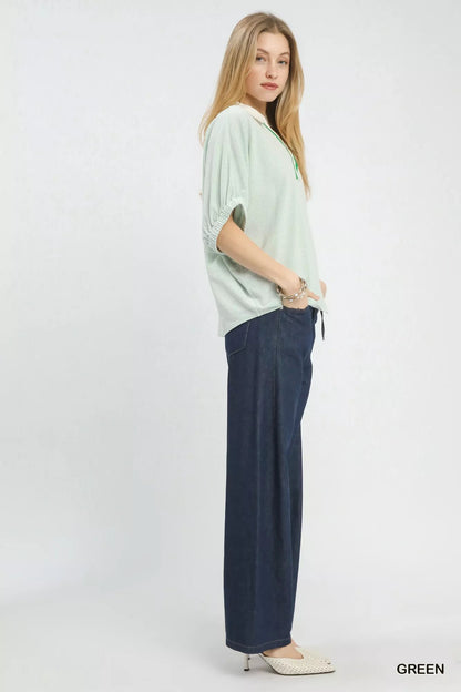 Umgee Contrast Collar V - Neck Top - | VivaMix StoreUmgee Contrast Collar V - Neck Top - VivaMix Store