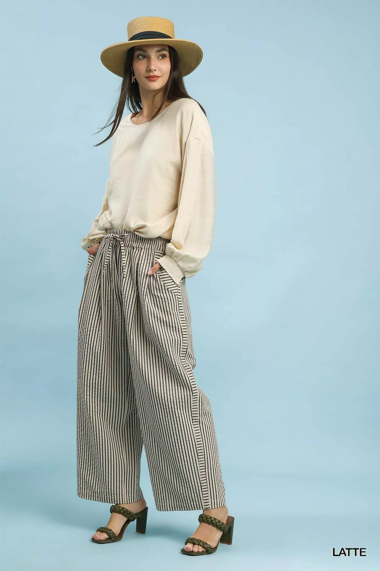 Umgee Drawstring Striped Wide - Leg Pants - | VivaMix StoreUmgee Drawstring Striped Wide - Leg Pants - VivaMix Store