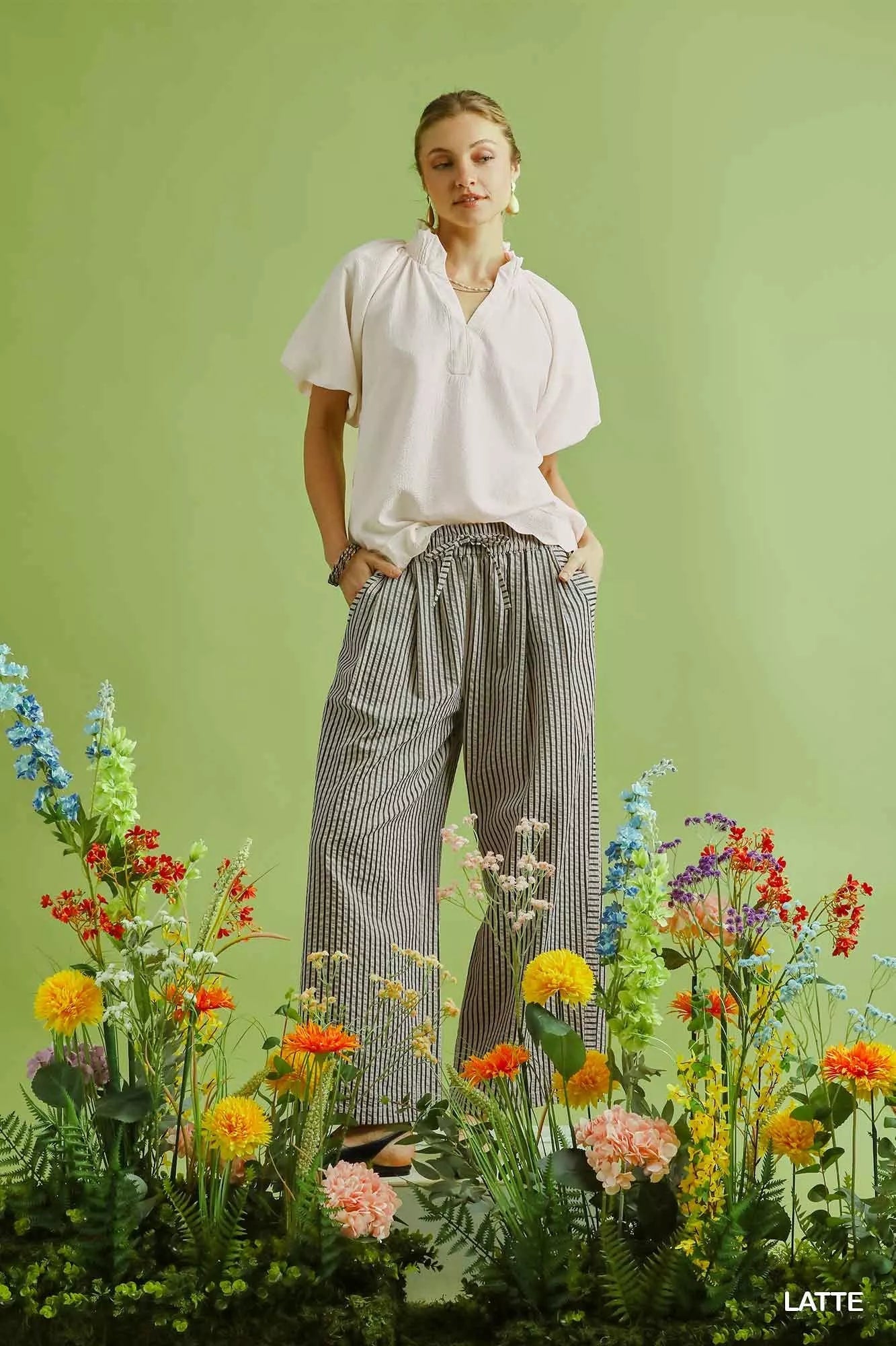 Umgee Drawstring Striped Wide - Leg Pants - | VivaMix StoreUmgee Drawstring Striped Wide - Leg Pants - VivaMix Store