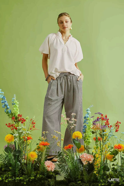 Umgee Drawstring Striped Wide - Leg Pants - | VivaMix StoreUmgee Drawstring Striped Wide - Leg Pants - VivaMix Store