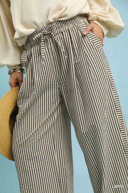 Umgee Drawstring Striped Wide - Leg Pants - | VivaMix StoreUmgee Drawstring Striped Wide - Leg Pants - VivaMix Store