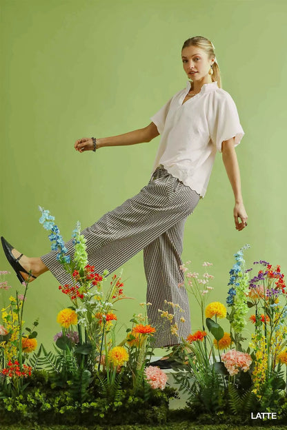 Umgee Drawstring Striped Wide - Leg Pants - | VivaMix StoreUmgee Drawstring Striped Wide - Leg Pants - VivaMix Store