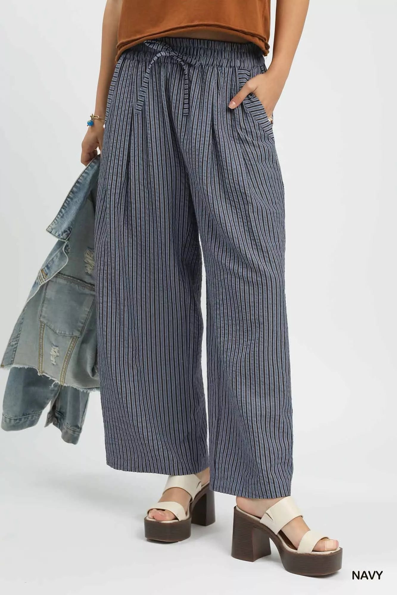Umgee Drawstring Striped Wide - Leg Pants - | VivaMix StoreUmgee Drawstring Striped Wide - Leg Pants - VivaMix Store