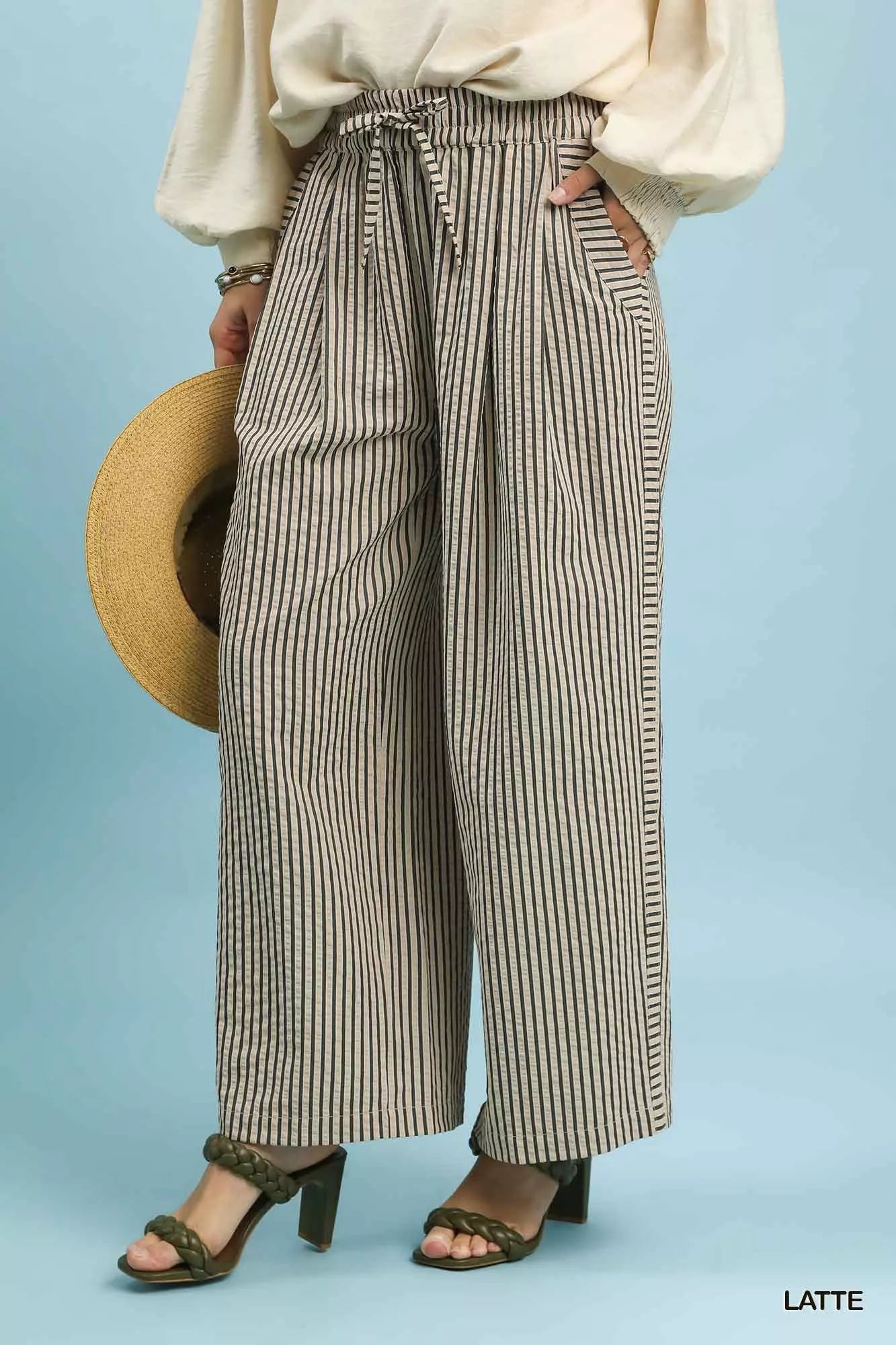 Umgee Drawstring Striped Wide - Leg Pants - | VivaMix StoreUmgee Drawstring Striped Wide - Leg Pants - VivaMix Store