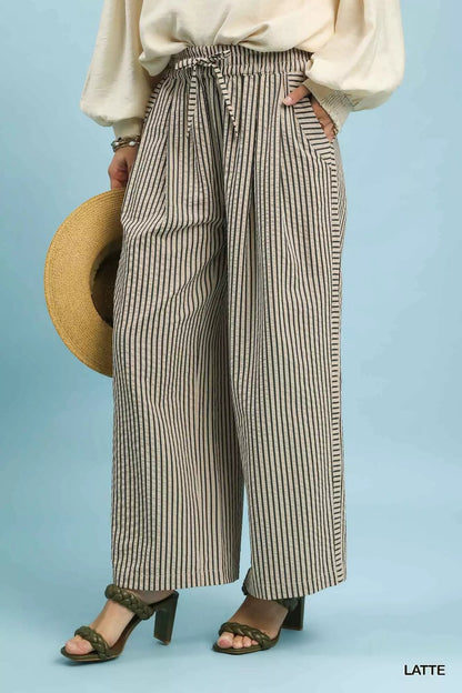 Umgee Drawstring Striped Wide - Leg Pants - | VivaMix StoreUmgee Drawstring Striped Wide - Leg Pants - VivaMix Store