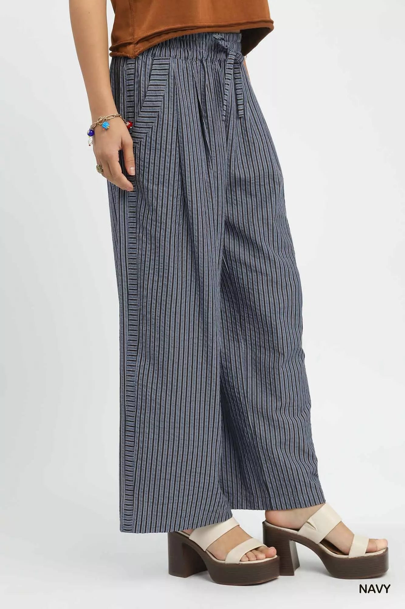 Umgee Drawstring Striped Wide - Leg Pants - | VivaMix StoreUmgee Drawstring Striped Wide - Leg Pants - VivaMix Store