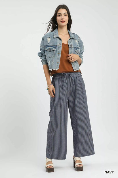 Umgee Drawstring Striped Wide - Leg Pants - | VivaMix StoreUmgee Drawstring Striped Wide - Leg Pants - VivaMix Store