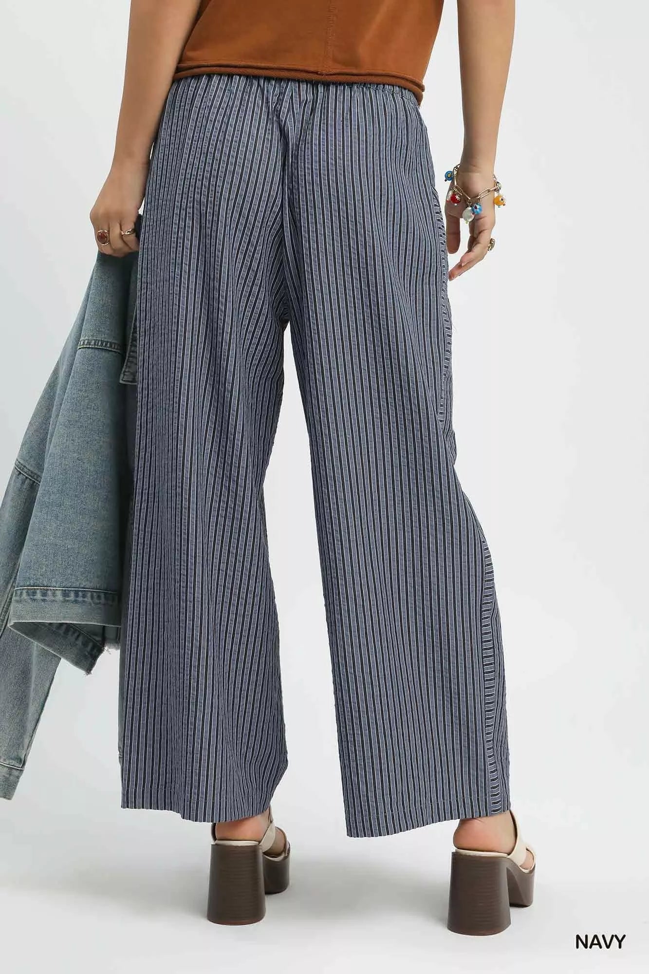 Umgee Drawstring Striped Wide - Leg Pants - | VivaMix StoreUmgee Drawstring Striped Wide - Leg Pants - VivaMix Store