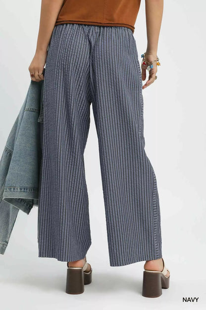 Umgee Drawstring Striped Wide - Leg Pants - | VivaMix StoreUmgee Drawstring Striped Wide - Leg Pants - VivaMix Store