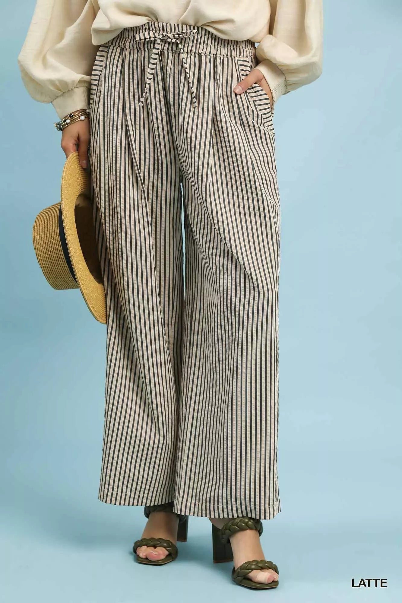 Umgee Drawstring Striped Wide - Leg Pants - | VivaMix StoreUmgee Drawstring Striped Wide - Leg Pants - VivaMix Store