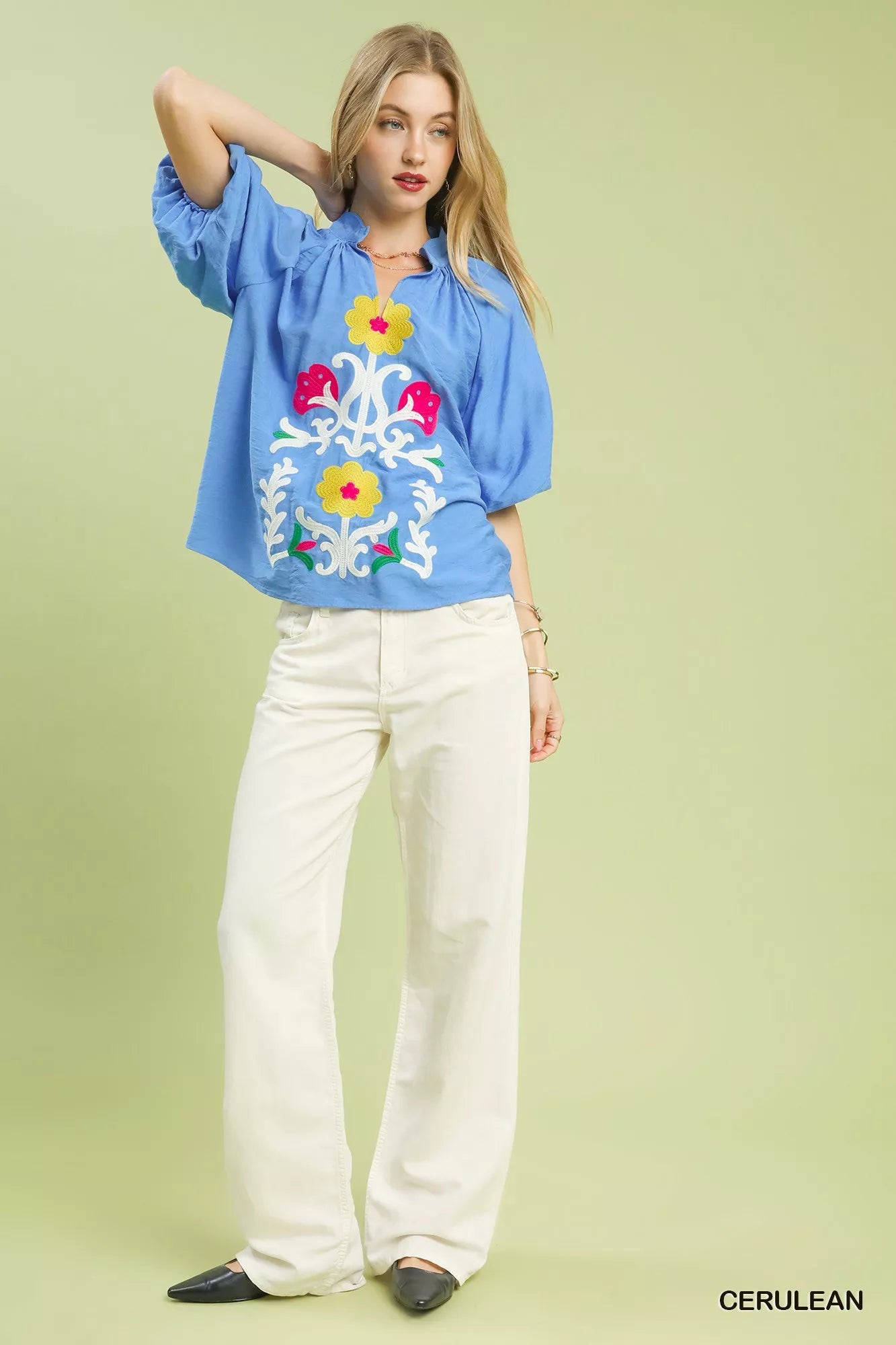 Umgee Embroidered Boho Puff Sleeve Blouse - | VivaMix StoreUmgee Embroidered Boho Puff Sleeve Blouse - VivaMix Store