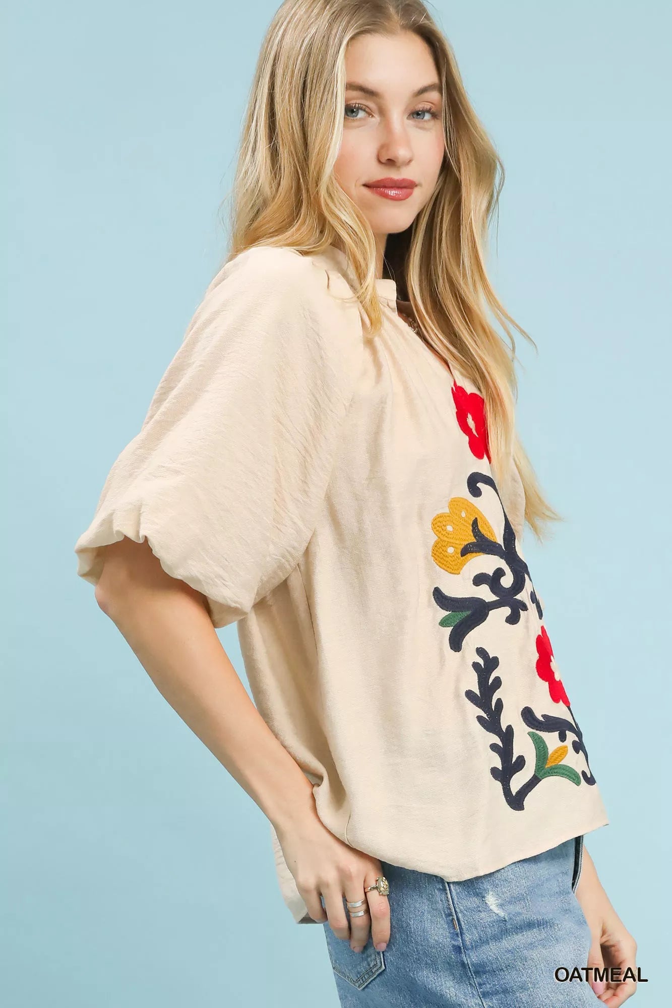 Umgee Embroidered Boho Puff Sleeve Blouse - | VivaMix StoreUmgee Embroidered Boho Puff Sleeve Blouse - VivaMix Store