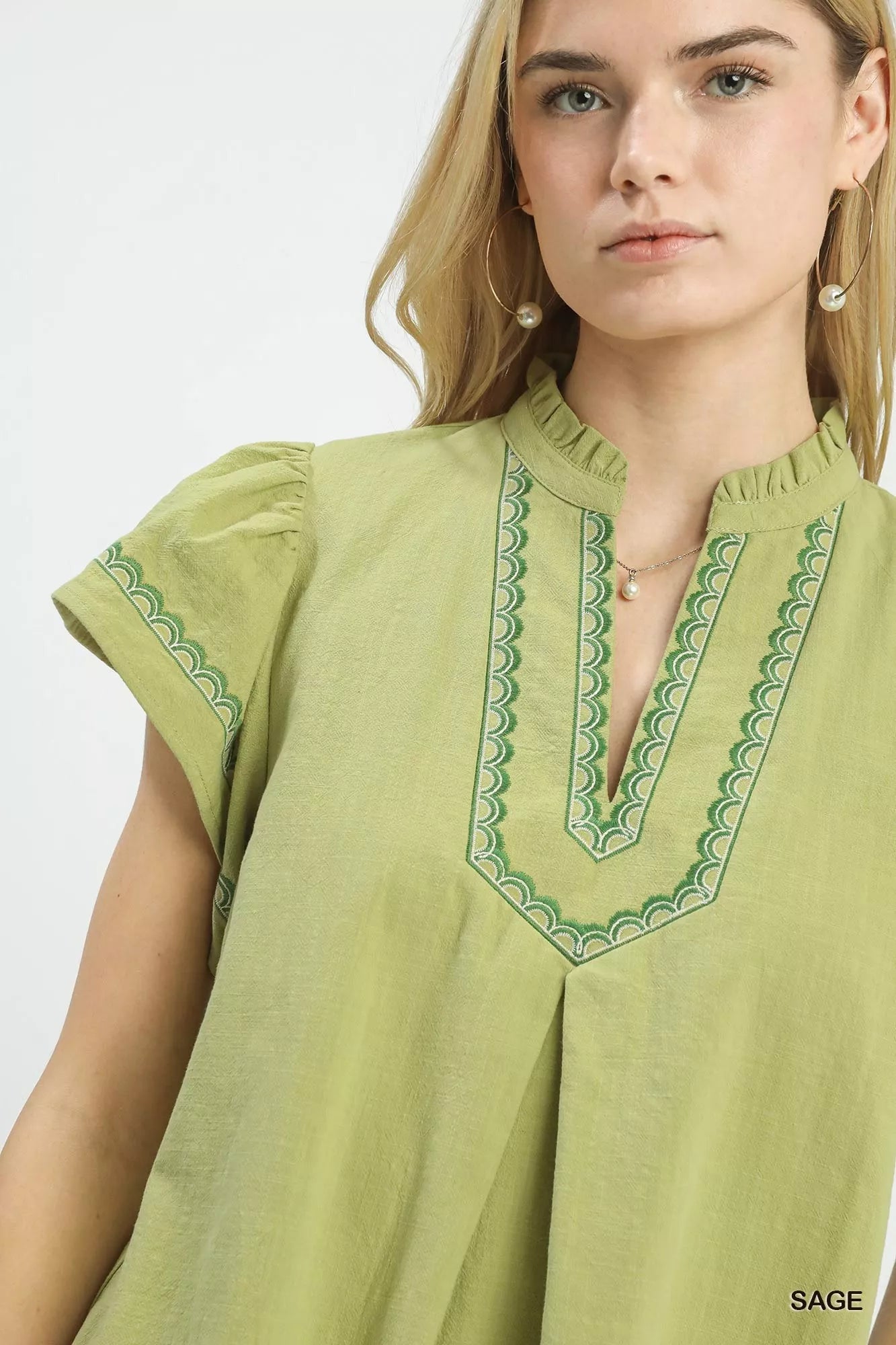 Umgee Embroidered Flutter Sleeve Blouse - | VivaMix StoreUmgee Embroidered Flutter Sleeve Blouse - VivaMix Store