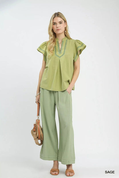 Umgee Embroidered Flutter Sleeve Blouse - | VivaMix StoreUmgee Embroidered Flutter Sleeve Blouse - VivaMix Store