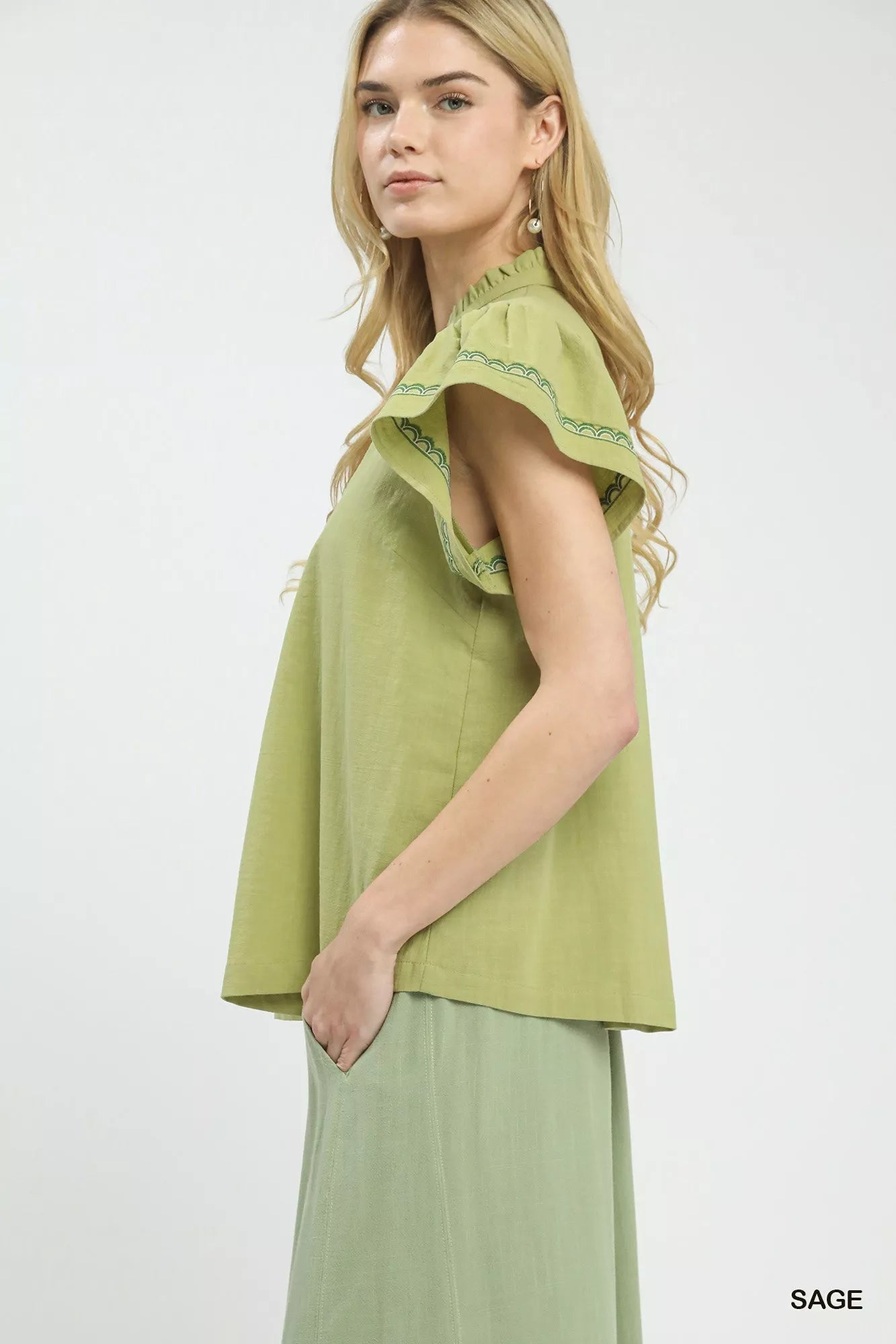 Umgee Embroidered Flutter Sleeve Blouse - | VivaMix StoreUmgee Embroidered Flutter Sleeve Blouse - VivaMix Store