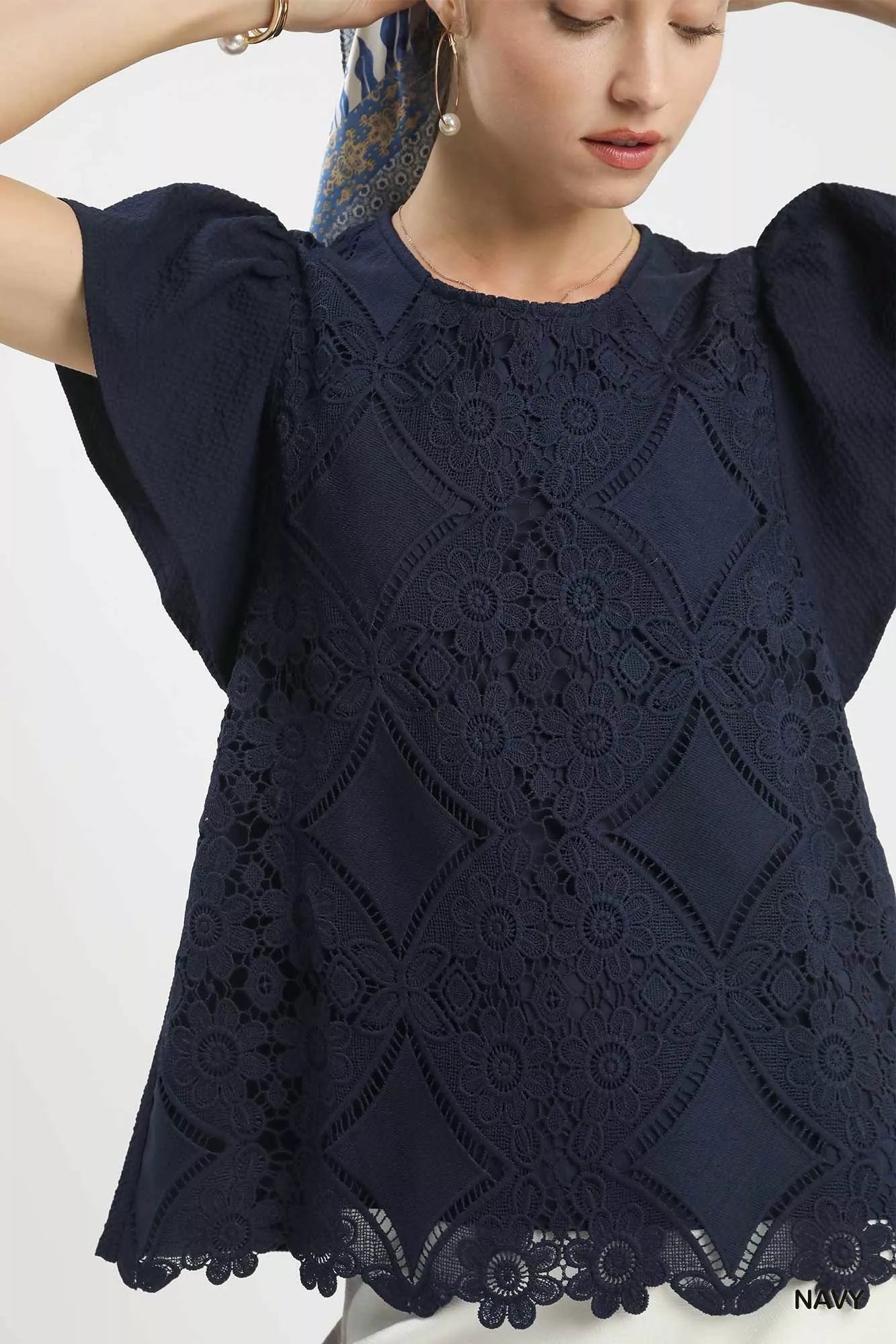 Umgee Floral Lace Overlay Flutter Sleeve Top - | VivaMix StoreUmgee Floral Lace Overlay Flutter Sleeve Top - VivaMix Store