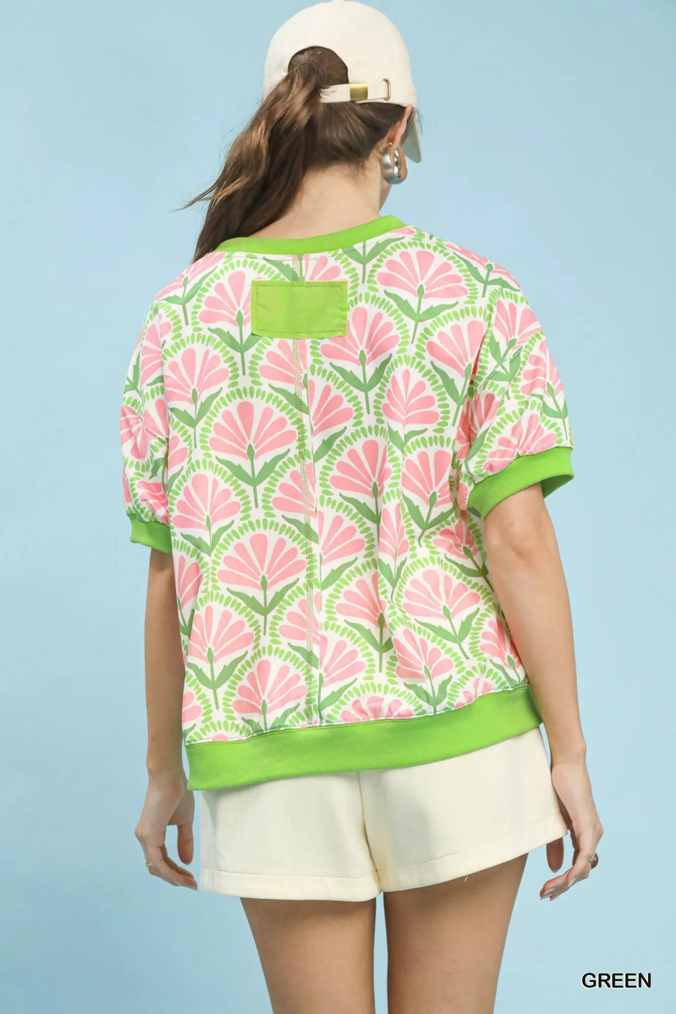 Umgee Floral Print Short Sleeve French Terry Top - | VivaMix StoreUmgee Floral Print Short Sleeve French Terry Top - VivaMix Store