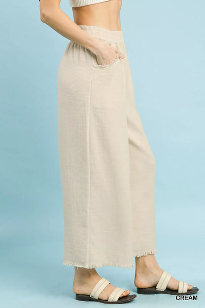 Umgee Frayed Hem Wide Leg Pants - | VivaMix StoreUmgee Frayed Hem Wide Leg Pants - VivaMix Store