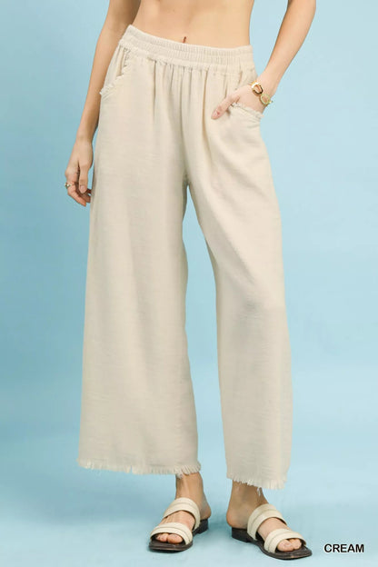 Umgee Frayed Hem Wide Leg Pants - | VivaMix StoreUmgee Frayed Hem Wide Leg Pants - VivaMix Store