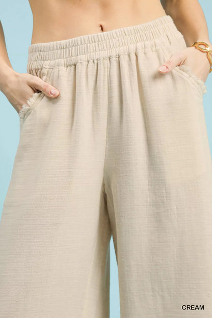 Umgee Frayed Hem Wide Leg Pants - | VivaMix StoreUmgee Frayed Hem Wide Leg Pants - VivaMix Store