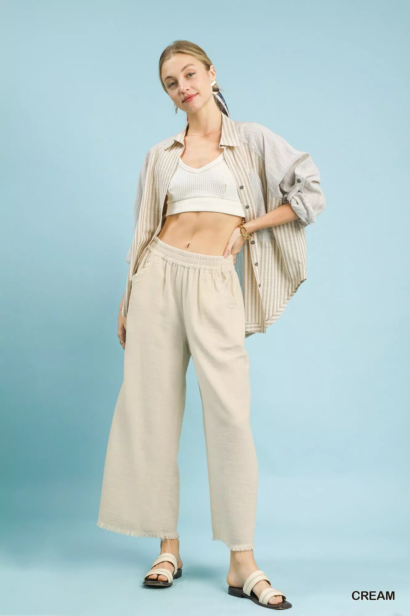 Umgee Frayed Hem Wide Leg Pants - | VivaMix StoreUmgee Frayed Hem Wide Leg Pants - VivaMix Store