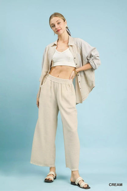 Umgee Frayed Hem Wide Leg Pants - | VivaMix StoreUmgee Frayed Hem Wide Leg Pants - VivaMix Store