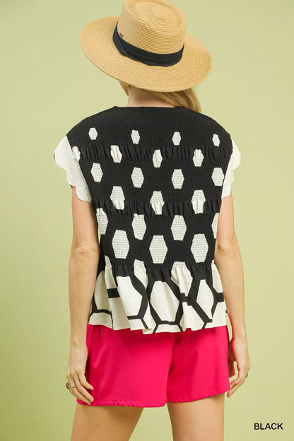 Umgee Hexagon Print Peplum Top - | VivaMix StoreUmgee Hexagon Print Peplum Top - VivaMix Store