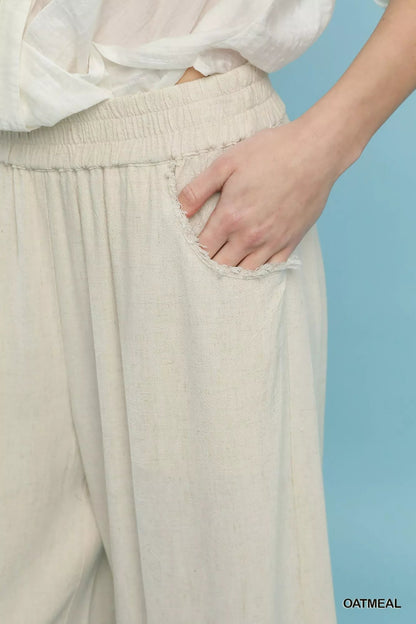 Umgee Lace Trim Fringe Hem Wide Leg Pants - | VivaMix StoreUmgee Lace Trim Fringe Hem Wide Leg Pants - VivaMix Store