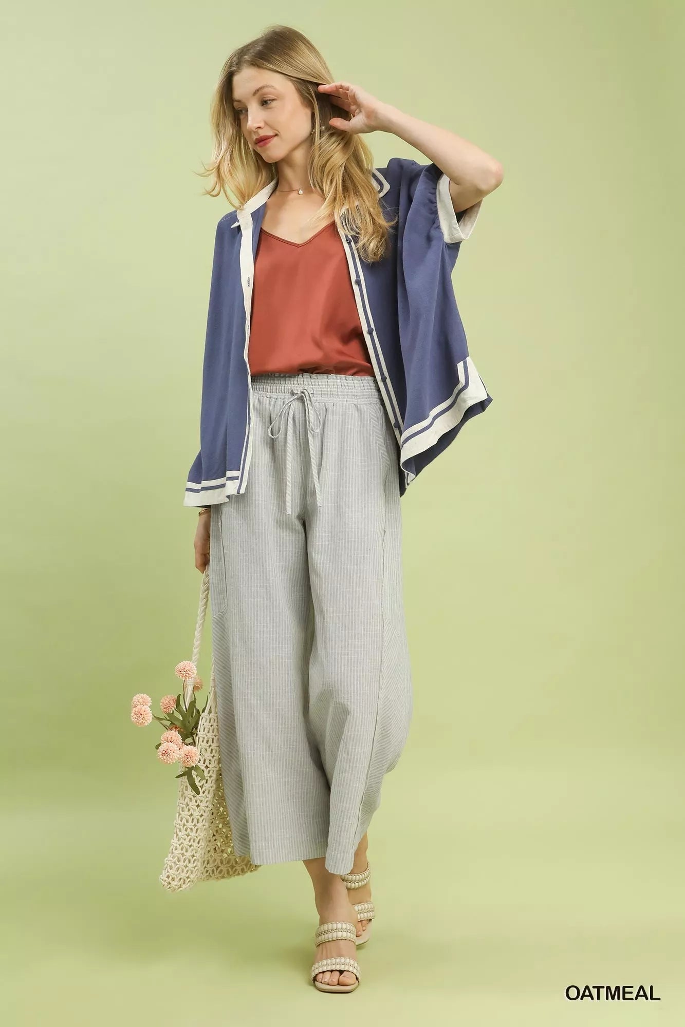 Umgee Linen Blend Striped Wide Leg Pants - | VivaMix StoreUmgee Linen Blend Striped Wide Leg Pants - VivaMix Store