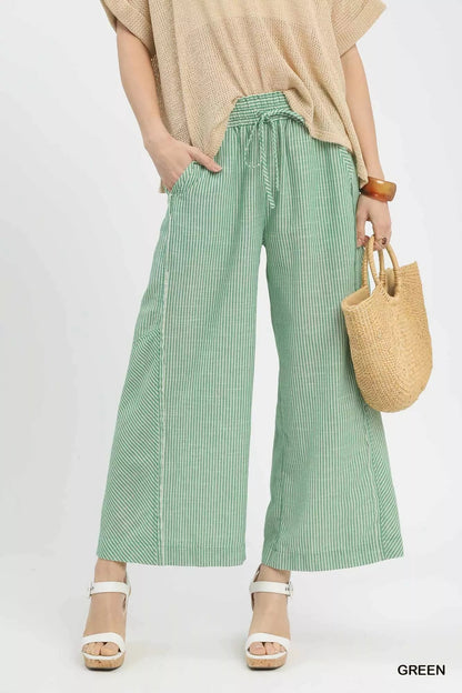 Umgee Linen Blend Striped Wide Leg Pants - | VivaMix StoreUmgee Linen Blend Striped Wide Leg Pants - VivaMix Store