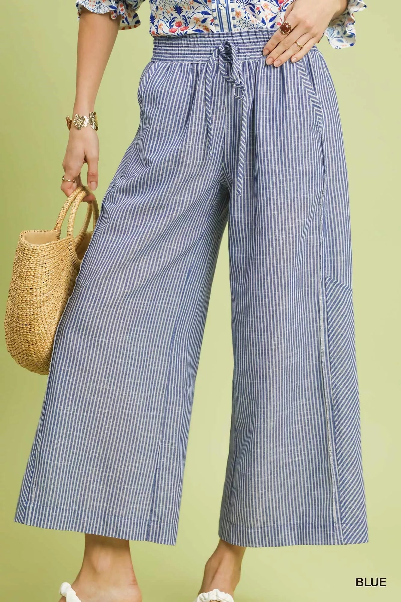Umgee Linen Blend Striped Wide Leg Pants - | VivaMix StoreUmgee Linen Blend Striped Wide Leg Pants - VivaMix Store