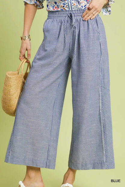 Umgee Linen Blend Striped Wide Leg Pants - | VivaMix StoreUmgee Linen Blend Striped Wide Leg Pants - VivaMix Store
