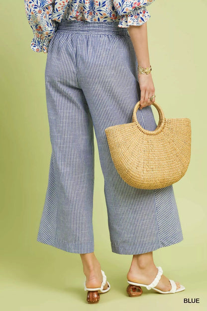 Umgee Linen Blend Striped Wide Leg Pants - | VivaMix StoreUmgee Linen Blend Striped Wide Leg Pants - VivaMix Store