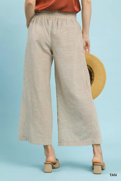 Umgee Linen Blend Striped Wide Leg Pants - | VivaMix StoreUmgee Linen Blend Striped Wide Leg Pants - VivaMix Store