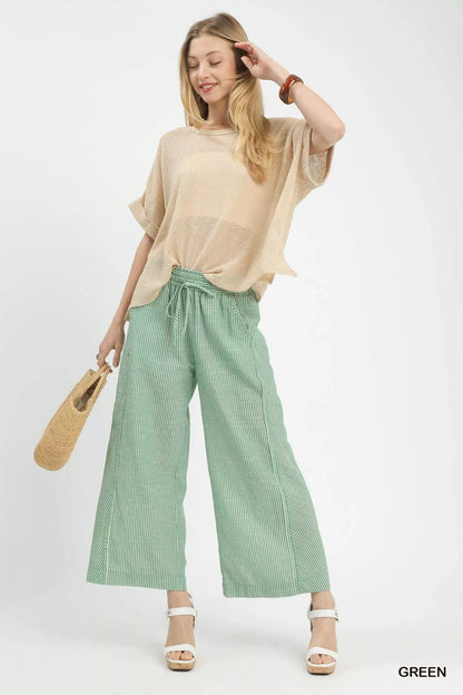 Umgee Linen Blend Striped Wide Leg Pants - | VivaMix StoreUmgee Linen Blend Striped Wide Leg Pants - VivaMix Store