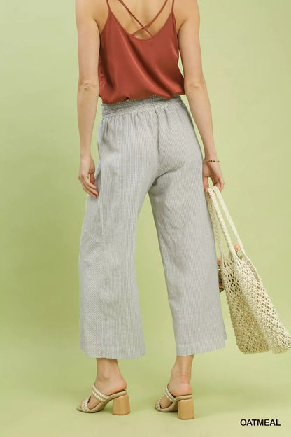 Umgee Linen Blend Striped Wide Leg Pants - | VivaMix StoreUmgee Linen Blend Striped Wide Leg Pants - VivaMix Store
