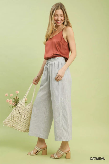 Umgee Linen Blend Striped Wide Leg Pants - | VivaMix StoreUmgee Linen Blend Striped Wide Leg Pants - VivaMix Store